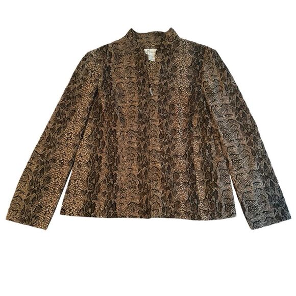 DressBarn Blazer Zip Jacket Women Medium Brown Black Animal Print Snakeskin - Picture 1 of 12